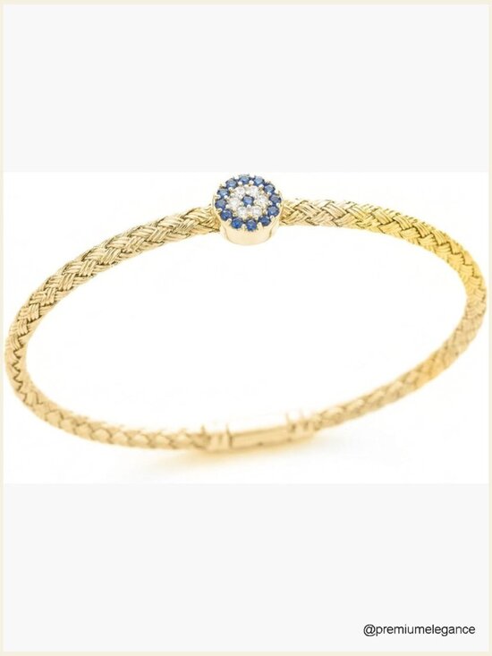 Jewelry - Evil Eye Bangle Bracelet 14k Yellow Gold Plated Sterling Silver CZ Gemstone